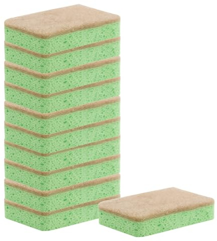 10 Pack Seep Eco Sponges - Natural Compostable Sponge Scourers for Kitchen, Biodegradable Washing Up Sponges with Scratch-Free Cleaning for Non-Stick Pans & Dishes