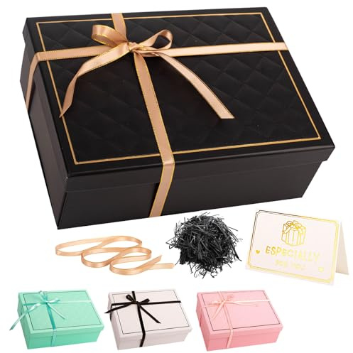 Svart presentask med lock, 25 x 18 x 9 cm, lyxiga presentförpackningar i medel och stor storlek för gåvor, tom presentask i kartong för födelsedag, bröllop, jul, Valentinsdag, presentask för