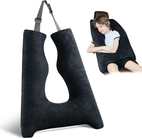 FAIORD Car Pillow for Kids Travel Pillow with Adjustable Strap,Children Neck Pillow for Car Headrest to Support Head and Body Road Trip Essentials (Dark Black)
