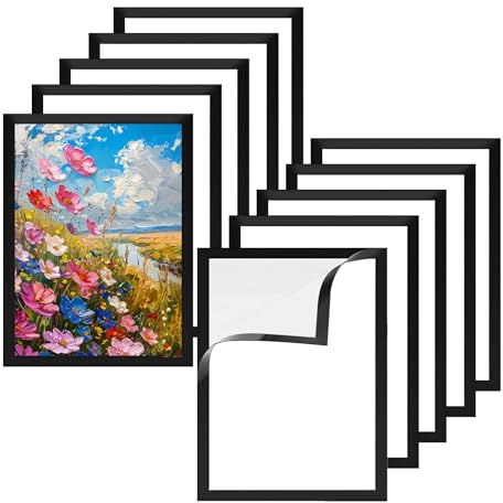 MDPUTY 10 Stück Magnetrahmen A4, 29,7 x 21 cm Magnet Bilderrahmen Diamond Painting Rahmen Selbstklebender Info-Rahmen Schwarz Magnetische Bilderrahmen für Informationsrahm Wanddekoration zu Hause