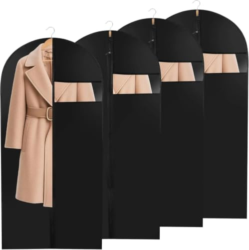 4 Piezas Negro Bolsas Ropa Almacenaje Fundas de Ropa para Colgar de Ropa a Prueba de Polvo Bolsa de Ropa Protector para Trajes Chaquetas y vestido (tamaño:120 x 60 cm)