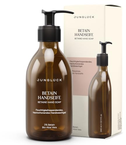 JUNGLÜCK Betain Handseife – feuchtigkeitsspendend & pH-hautneutral | Betain reinigt sanft und schützt vor dem Austrocknen, BIO Aloe Vera beruhigt, natürlicher Bergamotte-Duft – Vegan