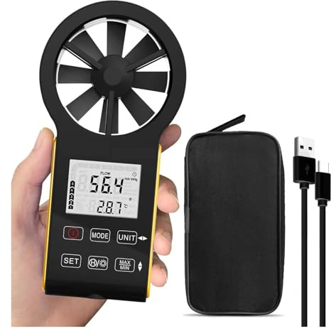 Anemometer, Digitales Anemometer, wiederaufladbares wasserdichtes CFM-Anemometer misst Windgeschwindigkeit (0,3~30 m/s), Luftvolumen(Yellow)