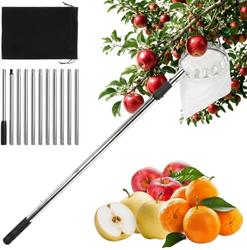 Sumvvur 4,2M Obstpflücker mit Teleskopstiel, Durchmesser 16cm | Apfelpflücker, Kirschenpflücker, mit Baumwollbeutel