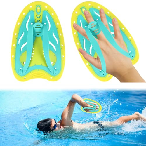 Peybaiwy 1 Paar Schwimmpaddel für Erwachsene und Kinder, Unisex, bunte Handpaddel mit verstellbaren Silikonriemen, Schwimmkrafttrainingsgeräte