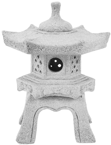 Operitacx Outdoor Japanese Mini Pagoda Stone Lantern Statue for Zen Garden and Aquarium Bonsai Decoration Detachable Top