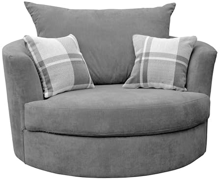 Sofas and More Large Swivel Round Cuddle Chair Fabric (Grey)