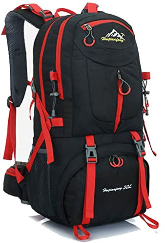50L Sport Outdoor Rucksack, Travel Rucksack, Rucksack Wandern, ideal für Outdoor Sport, Wandern, Trekking, Camping Reisen, Bergsteigen. wasserdichte Bergsteigtasche, Reiseklettern Daypacks(Schwarz)