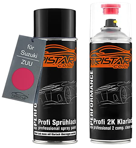 TRISTARcolor Autolack Set Spraydose für Suzuki ZUU Candy Pink Metallic +2K | Set aus Basislack + 2K Klarlack, Sprühdosen 400ml