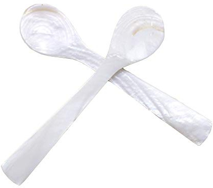 Dohuge Cuchara de caviar de nácar de 3.7 pulgadas con mango redondo, 2 unidades, color blanco