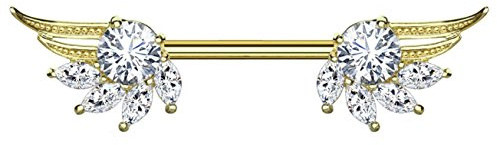 Beyoutifulthings Brustwarzen-Piercing Zirkonia Engels-Flügel - Nippel-Piercing Edelstahl Silber Roségold Gold Stab 1,6mm 14mm