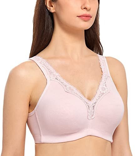 DELIMIRA Donna Reggiseno Cotone Senza Ferretto a Copertura Totale Comodo e Morbido Senza Imbottitura Taglie Forti Rosa Nudo 8C