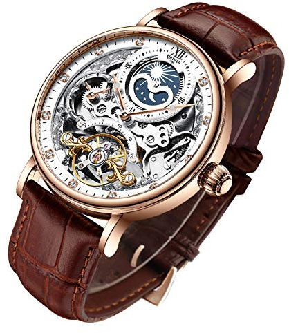 IK COLOURING Men's Luxury Skeleton Automatic Mechanical Wrist Watch(Brown)