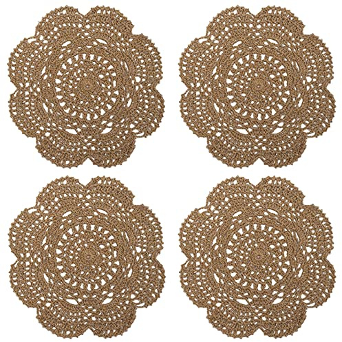 Phantomon 8 Inch Doilies Crochet Round Lace Doily Handmade Placemats 100% Cotton Crocheted Coasters, Pack of 4 (Brown)