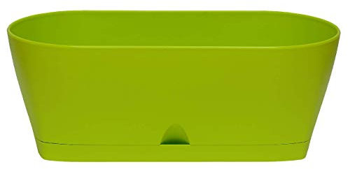 Engelland - 1 x Blumenkasten mit Untersetzer, Grün, Balkonkasten, Pflanztopf, 25 cm, Tischdeko, für Garten, Terrasse, Fensterbank, mit Wasserauffangschale, Innen- & Außenbereich, 1,7 Liter