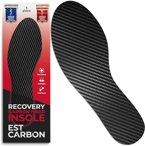 ESTCARBON Carbon Fiber Insole - 1 pc | Rigid Carbon Fibre Insert for Serious Foot Injury | Black, Unisex-Adults, Men, Shoe Insole, Insole | EstCarbon rigid shoe insert, reversible foot plate for Turf Toe, Hallux Rigidus, Flat Feet, Plantar Fasciitis pain relief