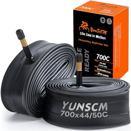 YunSCM 2-Pack 700C Bike Heavy Duty Tubes 700x45C 700x44C 700x46C 700x47C 700x48C 700x50C 44/50-622 AV48mm Valve 700C Inner Tubes Compatible 700x44C/45C/46C/47C/48C/50C 28x1.75 Road Bike/Bicycle Tyre