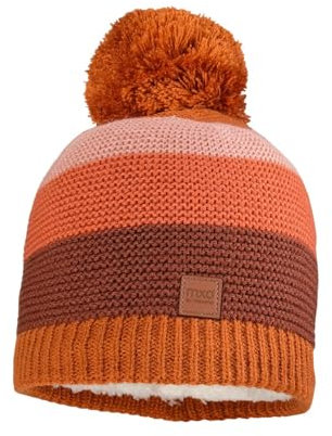 maximo Colour Block Kids Bommelmütze Mütze Strickmütze Wintermütze Kindermütze Kinder - Made in Germany mit Futter Winter Herbst-Winter - 49-51 cm rost
