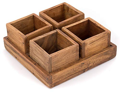 DESIGN DELIGHTS Holz PFLANZKISTEN Cubo | 24x9 cm (BxH), 5-teiliges Set aus Mahagoni Holz | rustikale Holzkisten, Teekiste, Aufbewahrungsbox, Blumentopf, Pflanztöpfe | Farbe: 01 Natur-Vintage