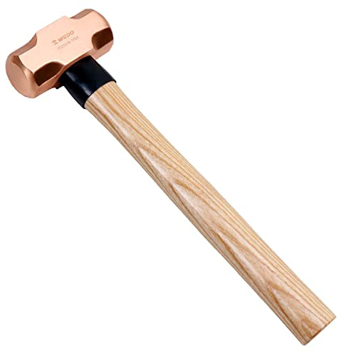 WEDO Fäustel,Kupfer-Vorschlaghammer mit Holzgriff, langer gerader Griff, Länge 400 mm, 2700g,für Gartenarbeit, Bauwesen