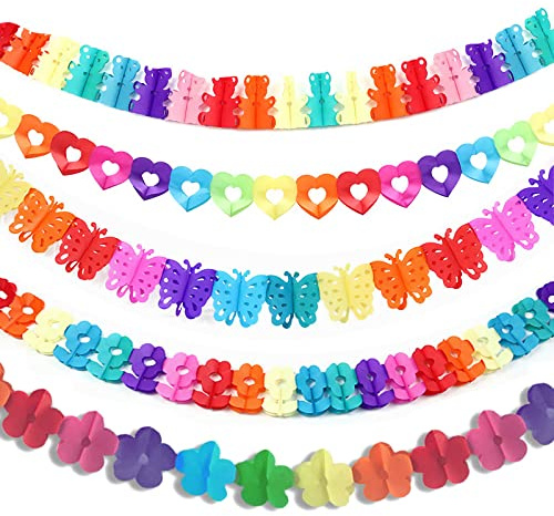 5 Stück Bunt Girlande Papier Deko YUTOU Papiergirlande Geburtstagsgirlande Hängenden Partygirlanden Karneval Deko Bunt Girlanden Set für Party Geburtstag Hochzeit Karneval Fasching