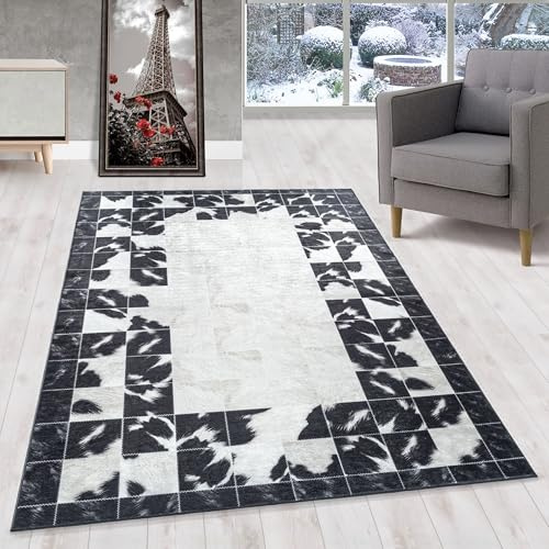 HomebyHome Waschbarer Kurzflor Teppich Läufer Creme 80x150 cm Patchwork Design mit Rutschfester Rückseite, Hautfreundlich & Pflegeleicht, Ideal für Wohnzimmer, Schlafzimmer, Flur