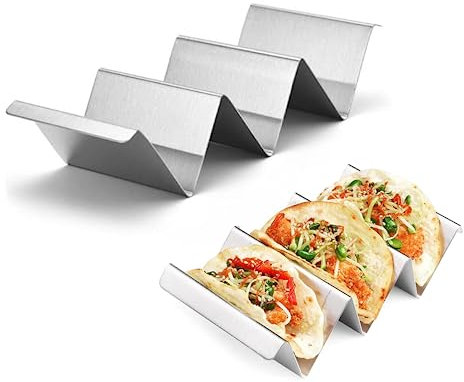VBNZBK 2 Solide Burrito-Racks, Sicheres Taco-Rack aus Edelstahl mit Griffen, für bis zu 3 Taco-Geschirrspüler und Ofen und Grill für den Restaurant- und Heimgebrauch