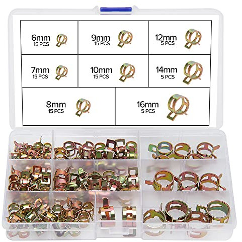 YIXISI 90 Pezzi 6/7/8/9/10/12/14/16 mm Clip Fascette Stringitubo a Molla, Fascette per Tubi Carburante, Morsetti per Tubi Flessibili, Tubo dell'Acqua Tubo dell'Aria Fascetta per Tubo di Vuoto