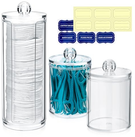 Gaomoeny 3 Pcs Cotton Pad Holder, Bathroom Cotton Wool Bud Holder, Cotton Swab Dispenser, Makeup Organizer Holder, Clear Acrylic Q-Tips Cosmetic Storage Jars Organiser Canisters Containers with Lids