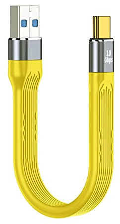 QIANRENON USB C auf USB 3.1 Kurzes Kabel 10 Gbps Type C Stecker auf USB 3.1 Stecker Flaches Flexibles Kabel USB 3.2 Gen 2 Datenkabel 100 W PD Schnelles Laden,für Smartphone Tablet,Gelb, 13 cm/5.1in