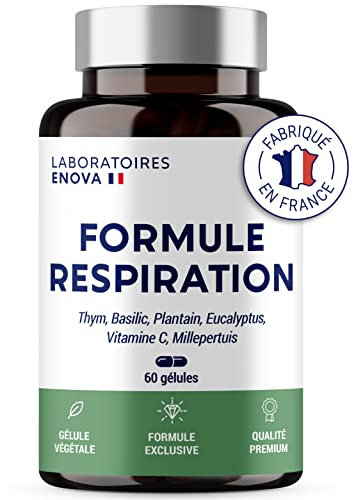 FORMULE RESPIRATION | Complement alimentaire | Thym, basilic sacré, plantain feuille, eucalyptus, millepertuis | Respiration | Pollen | Adoucit, Apaise, Fluidifie | 60 Gélules | Fabriqué en France