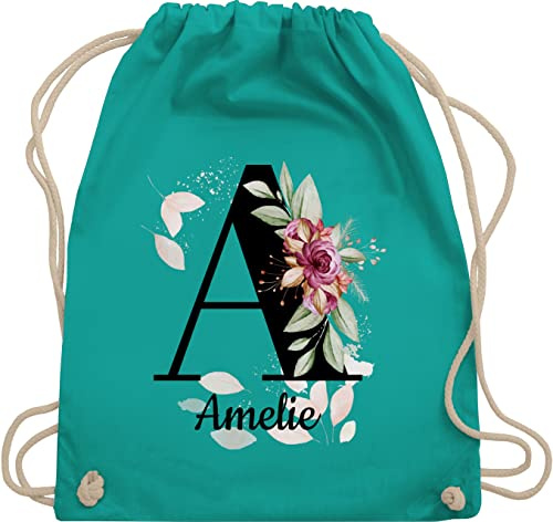 Turnbeutel Rucksack - Buchstabe anpassbar mit Name I Geschenk Initialen - Unisize - Türkis - jga beutel blumen stoffbeutel schule personalisierte buchstaben a beuteltasche kita tasche