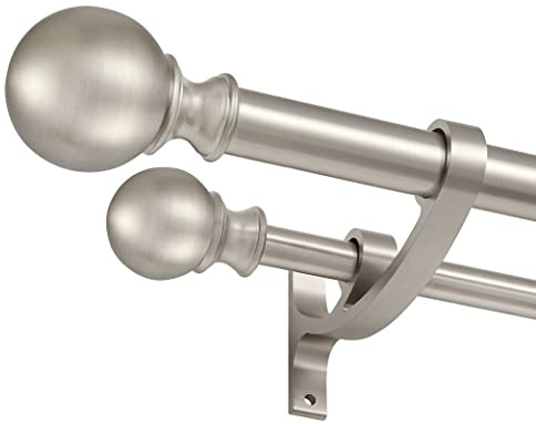 Doppio bastone per tende in nichel spazzolato, doppia asta per finestra 71-120 cm, asta regolabile per tende doppia con terminali rotondi, 2,5 cm anteriore e posteriore da 5/8 pollici, aste per tende