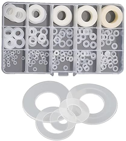 FEEIMOL 215 Piezas Arandelas Planas de Nylon, Arandelas de Plastico, Espaciadores Plástico Kit M2 M3 M4 M5 M6 M8 M10 M12 M14 M16 M18 (Blanco)