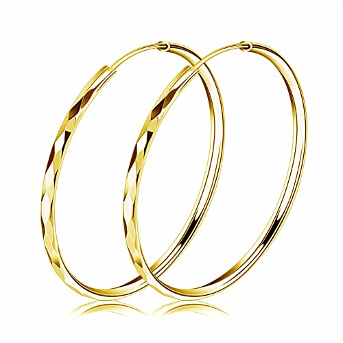 Josfeva Creolen Silber 925 Groß, Sterling Silber Hoop Ring Damen Ohrringe, 40/50 mm Huggie Kreolen Rund Hängend Klapp-Creolen, Geschliffen Ohrhänger