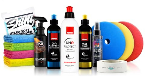 Politurset: Rupes Politur Set + Royal Pads Premium Polierpads + Dr. Wack Lackversiegelung + Zubehör - Auto Politur | 13-teilig