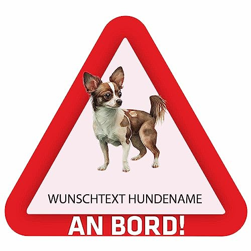 INDIGOS UG - Autoaufkleber selbst gestalten Chihuahua - 15 cm Hunde Sticker selbstklebend - Heckscheibenaufkleber - Name und Wunschtext personalisiert - Motorrad - LKW