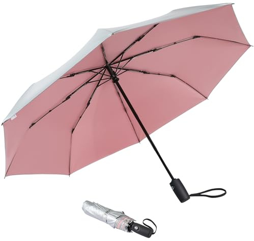 G4Free Paraguas de viaje con protección UV UPF 50+ de 42 pulgadas, paraguas de bloqueo solar (rosa)