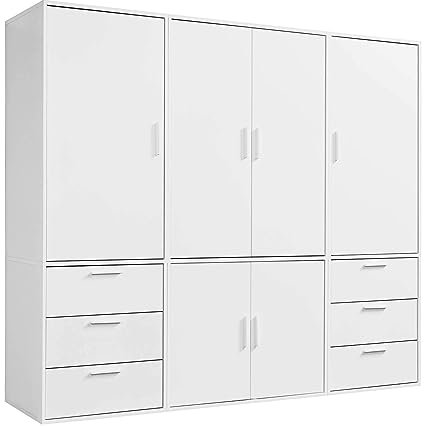 mokebo Kleiderschrank (210x187cm) aus Holz in Weiß 6-türig & 6 Schubladen 'Der Grenzenlose' Schlafzimmerschrank modular & kombinierbar, Garderobenschrank, Flurschrank, Drehtürenschrank, Schrank