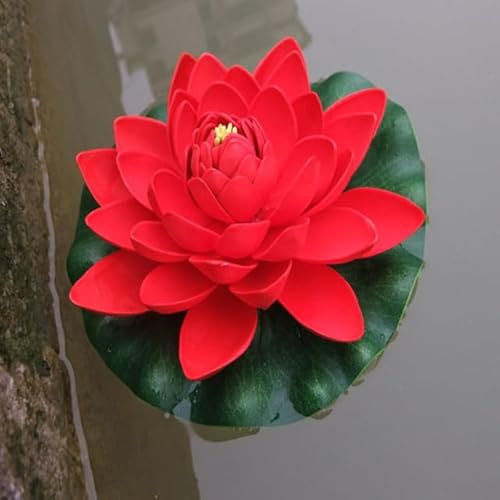ZEYRU 18 cm künstliche Seerose, schwimmende Lotusblume, Teich-Aquarium-Dekor, Mehrfarbig, lebensechte Seerose, Landschaftsdekoration, Rot