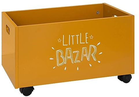 Atmosphera - Coffre à Jouets à roulettes en Bois 48x28cm Jaune Ocre