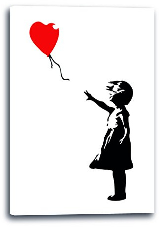 Leinwandbild (30x40cm) Banksy: Balloon Girl Mädchen mit Luftballon Street Art, Leinwand auf Keilrahmen gespannt und fertig zum Aufhängen, hochwertiger Kunstdruck aus deutscher Produktion