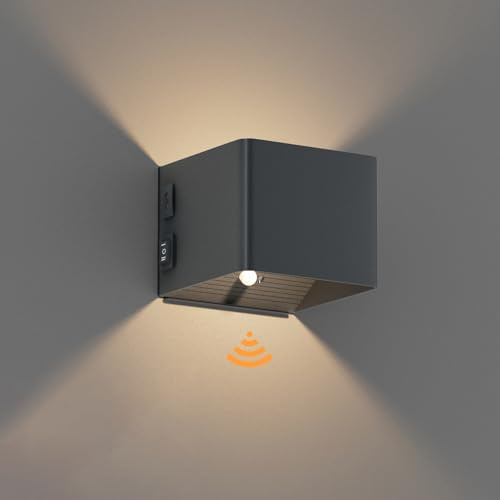 Coinmit LED Akku Wandleuchte mit Bewegungssensor, 3000K Kabellose Wandlampe mit USB, 5500mAh Aufladbare Wandleuchte für Innen, Treppenhaus, Arbeitszimmer, etc. anthrazit