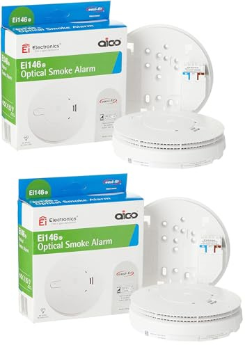 Aico Ei146e Optischer Rauchmelder, Wechselstromnetzteil und 9 V Alkali-Batterie-Backup.