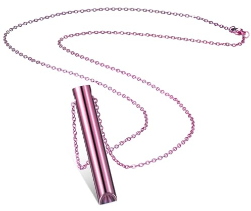 Collar de Respiración Profunda de Silbato de Acero Inoxidable Portátil para Hombre Mujer Meditar Antiestrés Relajar (Rosado)