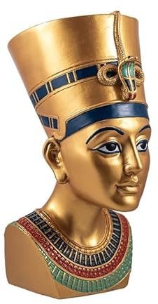 Figura Busto Nefertiti Reina egipcia Dorado de Resina Pintado a Mano 12x17x25 cm