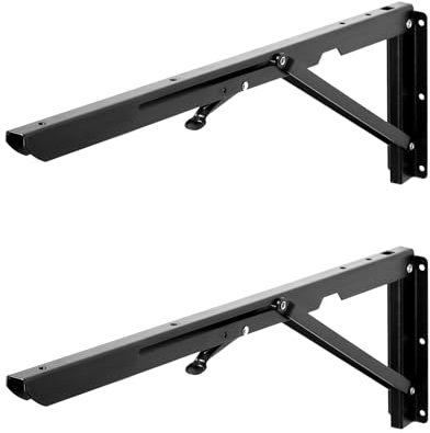 QWORK® 2 Pezzi 500mm Staffe Pieghevoli Pesanti - Ferro Nero- per Tavolo a Muro e Mensola a Muro, Carico Massimo 100 kg