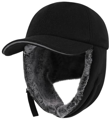 PivotWing Winter Basecap mit Ohrenklappen Herren Damen Wolle Wintermütze Fliegermütze