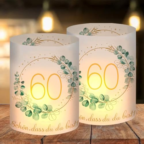 12 Portavelas de Mesa para 60 Cumpleaños, Decoración Cumpleaños Hombre y Mujer de 60 años, Decoración de Mesa Happy Birthday, Adecuado para Velas de té o Velas