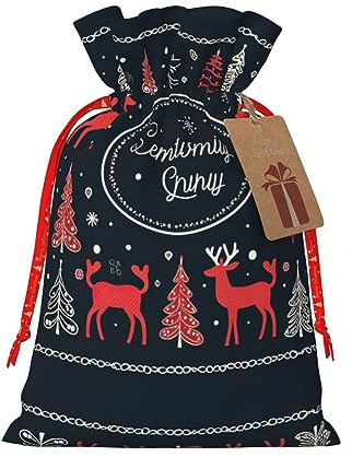 DURAGS Geschenktasche mit Kordelzug, mit Aufschrift Merry Christmas, schicke Stoff-Geschenktüte für Weihnachten – ideal für jeden Anlass